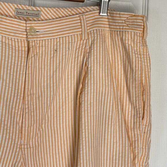 Men’s Shorts Size 38 Cotton Orange Pleated James Tattersall - Picture 12 of 16